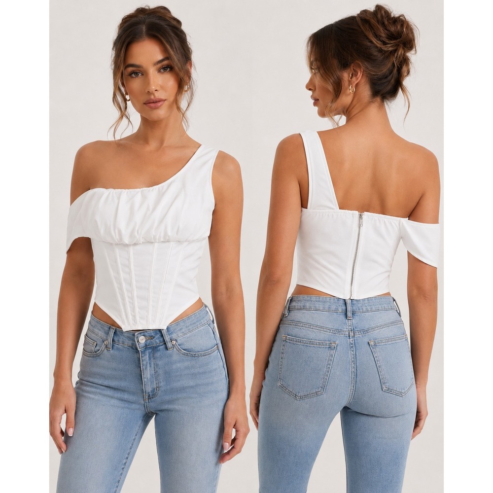 White Fox Womens XS White Bustier Corset Top Hook Eye Zip Bridal Going Out - Picture 1 of 9